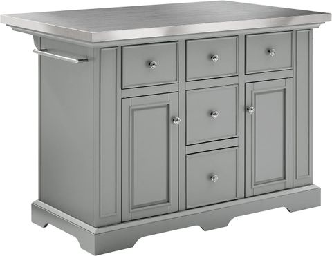 Amazon.com: Osp Home Furnishings Palisade Kitchen Island With 3 Drawers ... for Classic Kitchen Island, Deep Gray Frame With Side Shelves & Distressed Oak Top