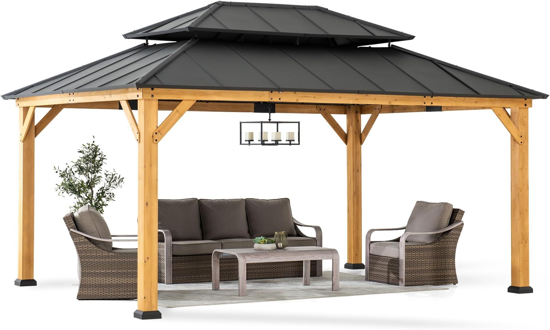 Amazon.com: Sunjoy 12 X 16 Ft. Wood Gazebo, Outdoor Patio Hardtop ... with Beyond Shade The Design and Durability of a Kawon Hardtop Pavilion