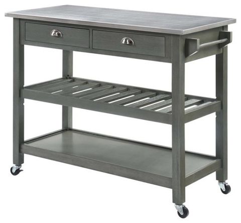 American Heritage Stainless Steel Top Kitchen Cart In Gray Wood Finish ... pertaining to American Heritage Stainless Steel Top Kitchen Cart In Gray Wood Finish