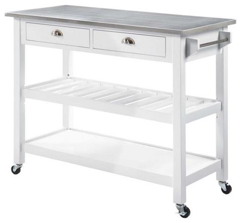 American Heritage Stainless Steel Top Kitchen Cart In White Wood Finish ... with Gray Wood Finish Kitchen Carts Design Principles and Practicalities