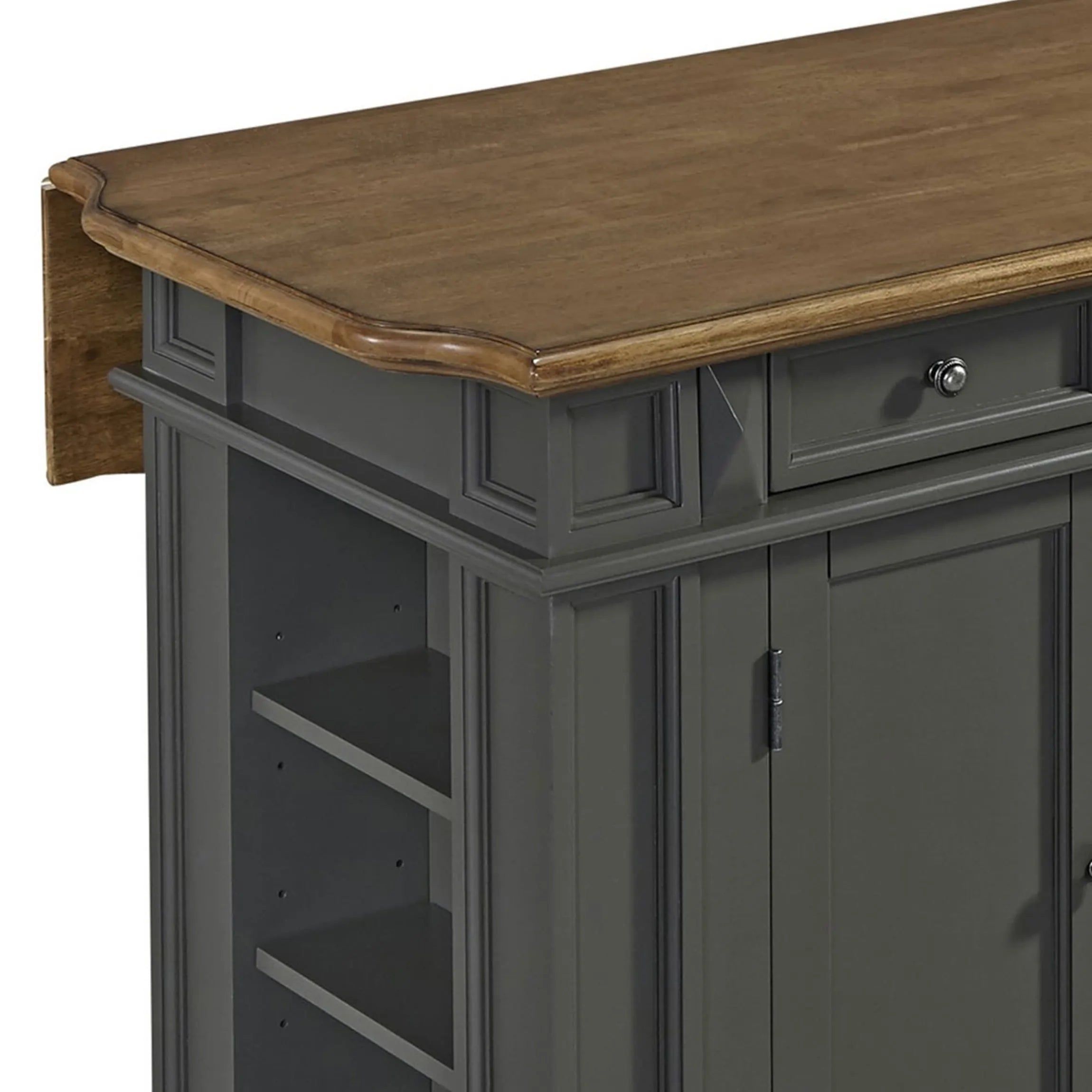Americana Gray Kitchen Island With Drop Leaf In 2022 | Grey Kitchen ... regarding Classic Kitchen Island, Deep Gray Frame With Side Shelves &amp; Distressed Oak Top