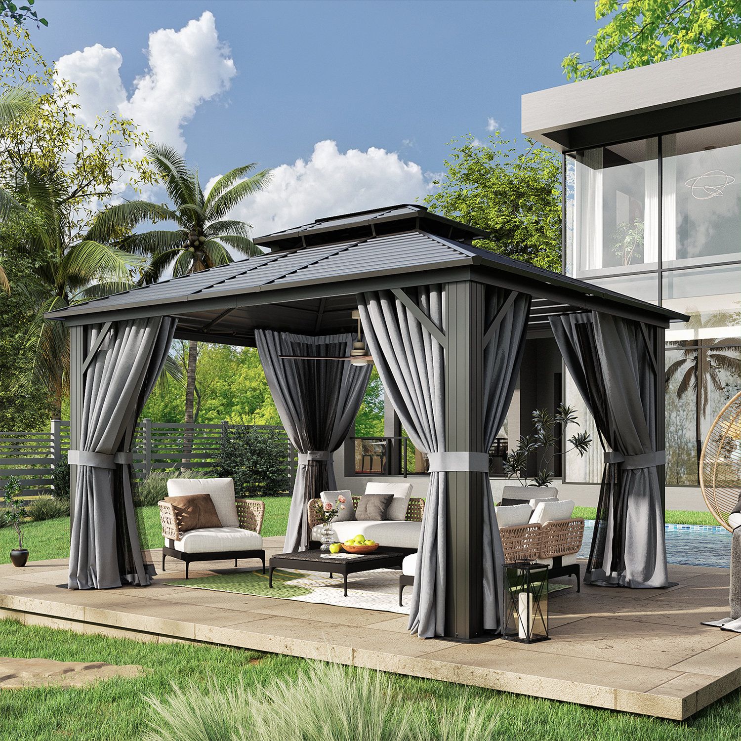 Arlmont &amp; Co. Himari 12 Ft. W X 10 Ft. D Metal Patio Gazebo &amp; Reviews ... in Himari 12 Ft. W X 10 Ft. D Metal Patio Gazebo