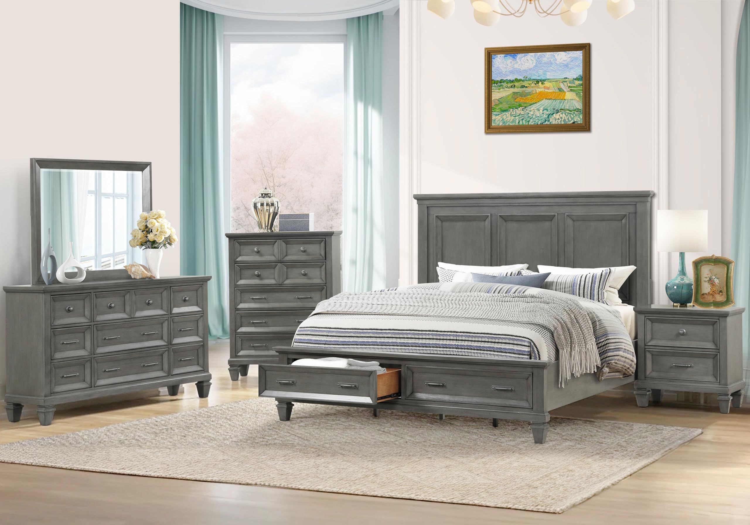 Auction Detail regarding Porto King Upholstered Storage 3 Piece Bedroom Set With 2 Voyage Natural 1 Drawer Nightstands By Nate Berkus + Jeremiah Brent