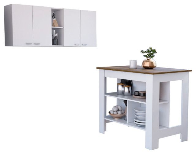 Austin 2-Piece Kitchen Set, Upper Wall Cabinet &amp; Kitchen Island ... within Austin 2-Piece Kitchen Set, Upper Wall Cabinet &amp; Kitchen Island, White/Walnut