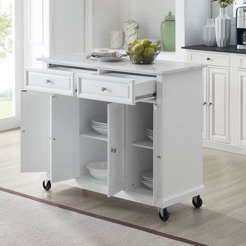 Avery Kitchen Island Cart In Distressed White With White Faux Marble ... in Maximizing Space How an Avery Kitchen Island Can Transform Your Kitchen