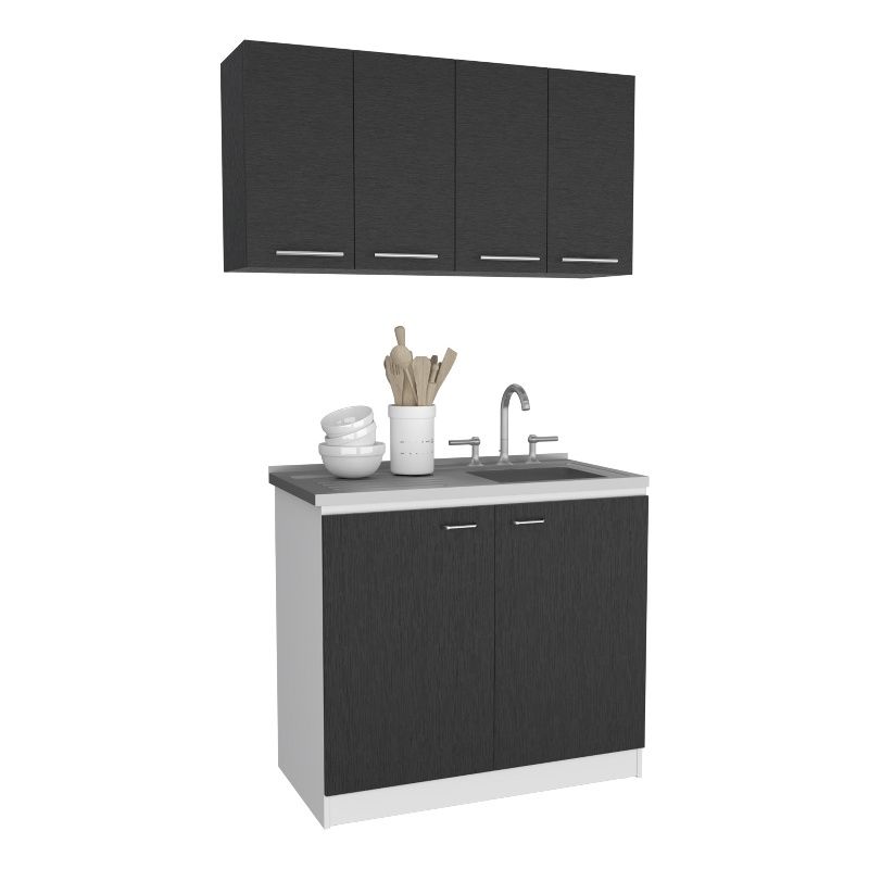 Aztec 2 Piece Kitchen Set, Wall Cabinet + Utility Sink Cabinet, Black ... throughout Campbell 2 Piece Kitchen Set Multi-Color Engineered Wood