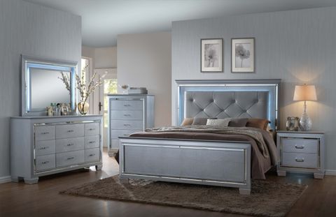 B7100 Lillian Led Bedroom Set By Crown Mark | Bedroom Furniture Sets ... within Malloy Grey King Wood & Upholstered 4 Piece Bedroom Set With Dresser Mirror & Nightstand