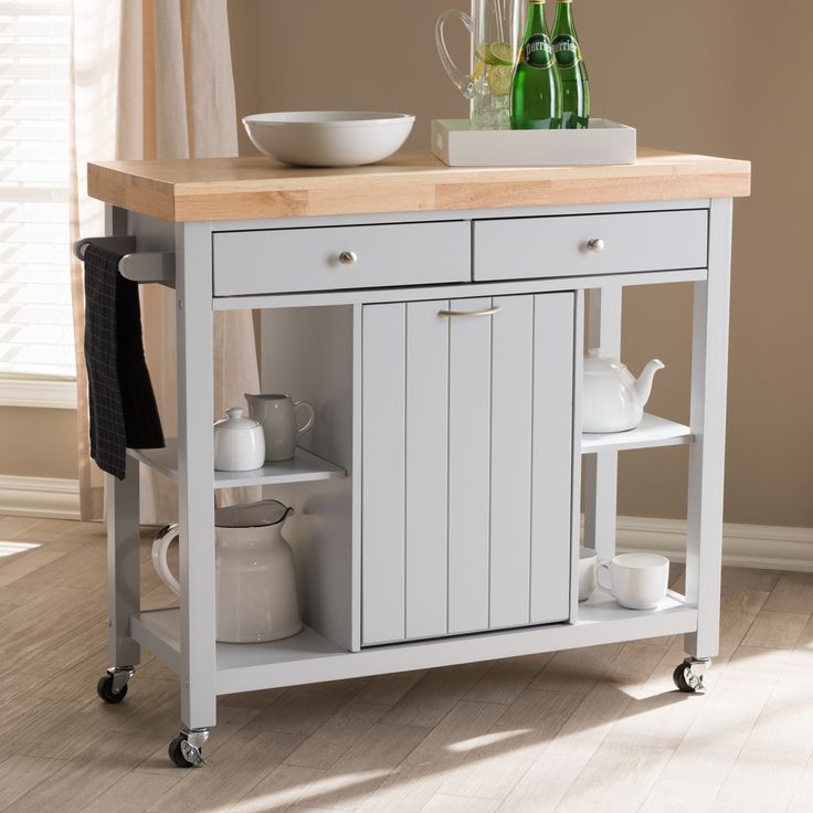 Baxton Studio Hayward Coastal &amp; Farmhouse Light Grey Wood Kitchen Cart ... within Baxton Studio Hayward Kitchen Cart In Light Gray