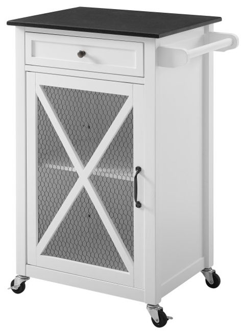 Benzara Contemporary Wooden Kitchen Cart With Granite Top, White And ... with Benzara Bm251231 Kitchen Island With 4 Caster Wheels, Black And White