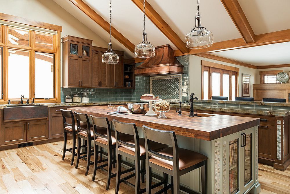 Bespoke Craftsman Style Kitchen With An Island In Wood | Trendy Kitchen ... inside Classic Kitchen Island, Framed Doors With Natural Wooden Top, Vintage Mahogany