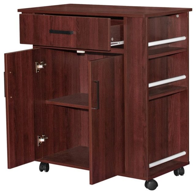 Better Home Products Shelby Rolling Kitchen Cart With Storage Cabinet ... pertaining to Better Home Products Shelby Rolling Kitchen Cart With Storage Cabinet - Mahogany