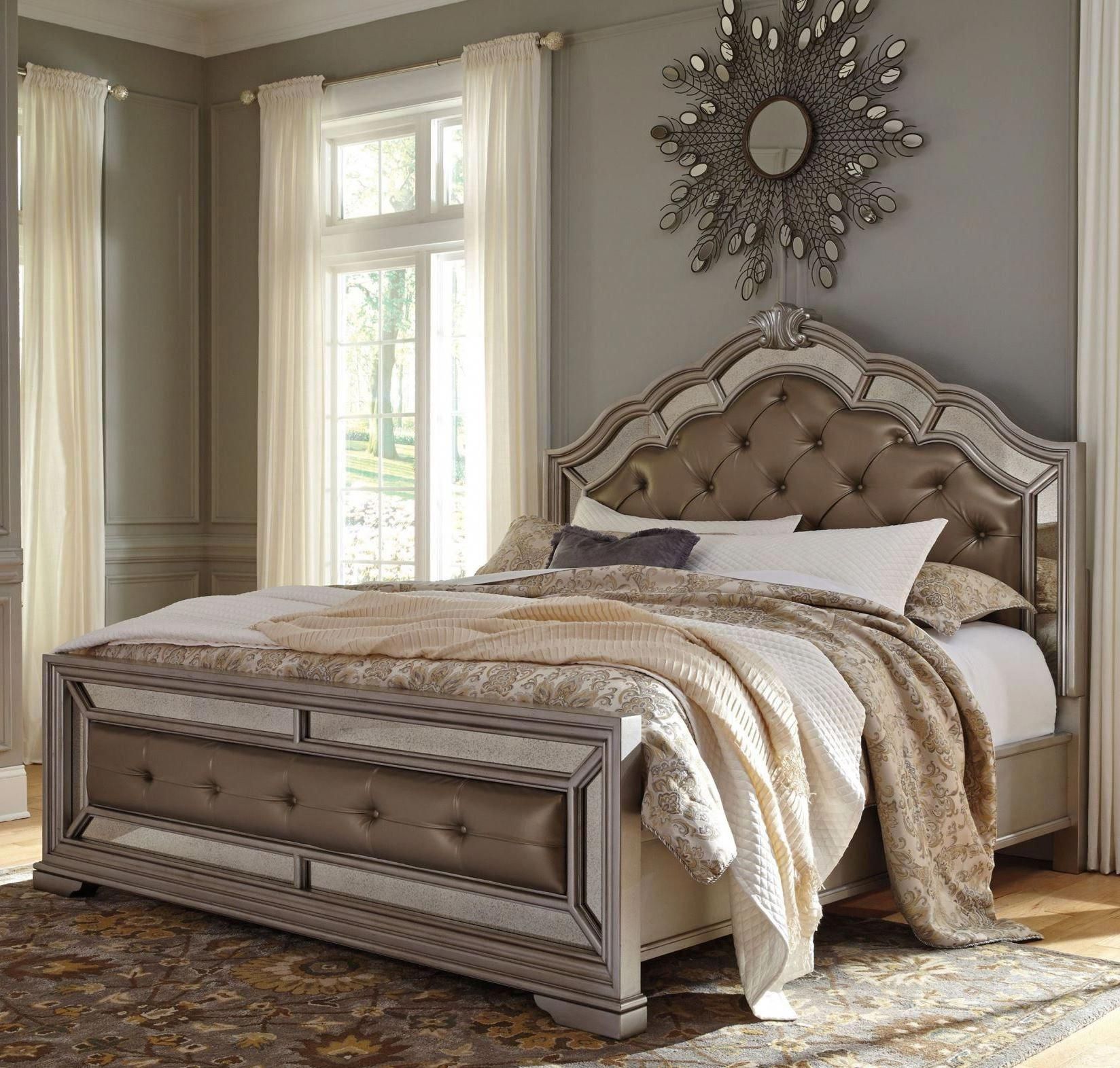 Birlanny Silver Upholstered Panel Bedroom Set 2 #Bedroomsets ... pertaining to Voyage Natural King Wood &amp; Upholstered Canopy 3 Piece Bedroom Set With 2 2-Drawer Nightstands By Nate Berkus + Jeremiah Brent