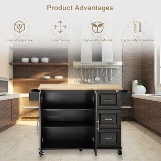Black Mobile Kitchen Cart With Extendable Rubberwood Surface ... within The Smartest Choices for Your Black Mobile Kitchen Cart Purchase