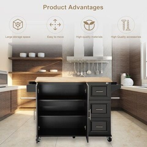Black Mobile Kitchen Cart With Extendable Rubberwood Surface ... within The Smartest Choices for Your Black Mobile Kitchen Cart Purchase