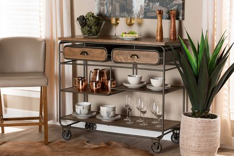 Bouck Rustic Industrial Oak Brown Wood And Black Metal 2-Drawer Kitchen ... regarding Bouck Rustic Industrial Oak Brown Wood And Black Metal 2-Drawer Kitchen Cart