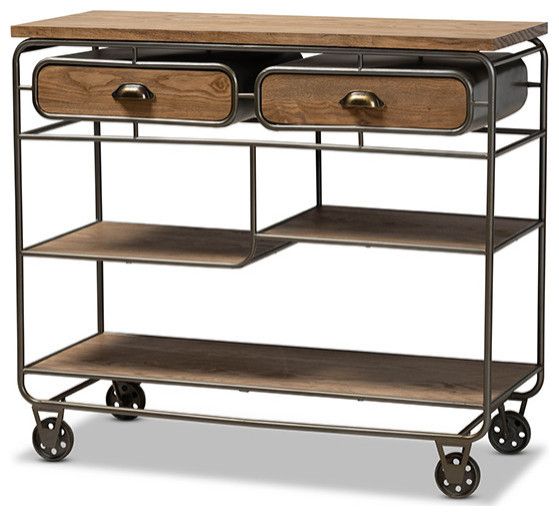 A Closer Look at Bouck Rustic Industrial Oak Brown Wood Kitchen Cart Features