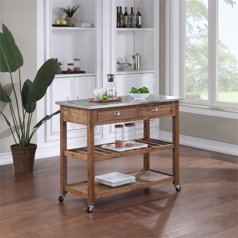 Bowery Hill 2-Drawer Farmhouse Wood Kitchen Cart With Casters In ... pertaining to Beyond the Basics Essential Features to Consider When Choosing a Kitchen Cart