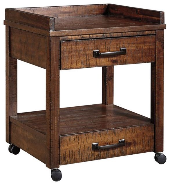 Bowery Hill 2 Drawer Mobile Printer Stand In Rustic Warm Brown - Rustic ... throughout Bowery Hill 2-Drawer And 4-Shelf Wood Kitchen Cart In Natural