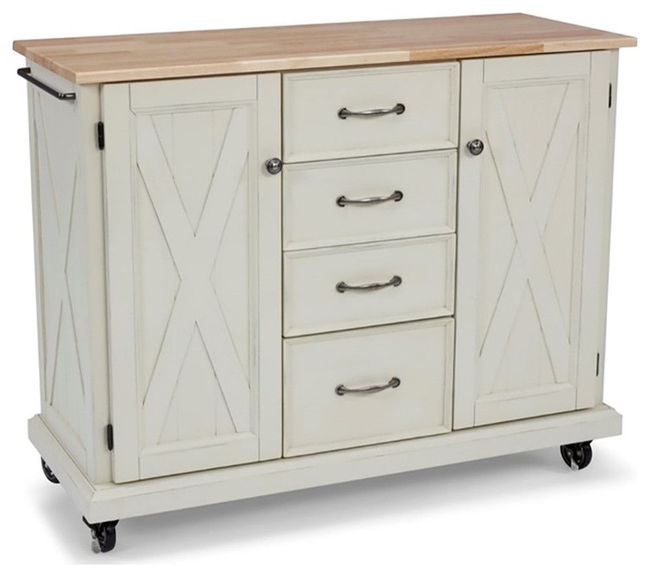 Bowery Hill Engineered Wood Top Kitchen Cart In Off White/Natural ... with regard to The Ultimate Guide to Choosing the Right Kitchen Cart for Your Needs