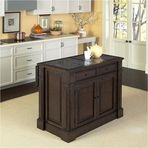 Bowery Hill Kitchen Island Cart With Granite Top In Black Oak - Walmart ... regarding Bowery Hill Kitchen Island With Granite Top And Two Stools