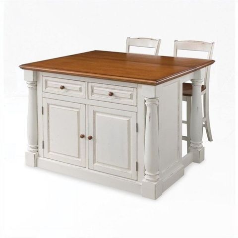 Bowery Hill Kitchen Island With Two Stools In Distressed Oak - Walmart.com inside Maximizing Functionality How to Optimize Your Bowery Hill Kitchen Island Design