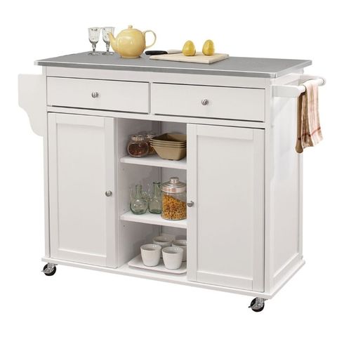 Bowery Hill Stainless Steel Top Mobile Kitchen Island In White ... intended for The Ultimate Guide to Choosing the Right Kitchen Cart for Your Needs