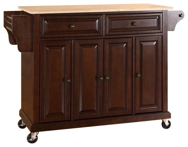 Bowery Hill Traditional Wood Kitchen Cart In Mahogany/Natural ... intended for Choosing the Right Bowery Hill Kitchen Cart for Your Needs