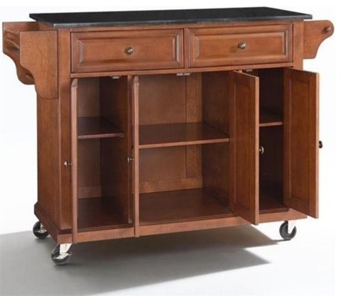 Bowery Hill Traditional Wood Kitchen Cart With Granite Top In Cherry ... intended for Bowery Hill Traditional Wood Kitchen Cart In Mahogany/Natural