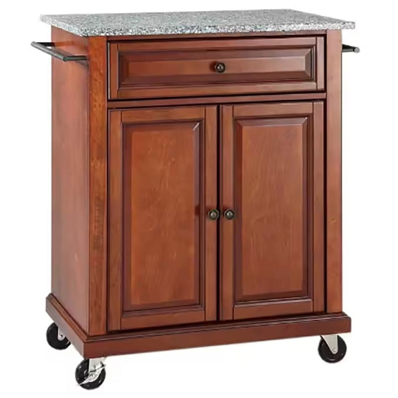 Bowery Hill Traditional Wood Kitchen Cart With Granite Top In Cherry ... intended for Bowery Hill Traditional Wood Kitchen Cart With Granite Top In White/Gray