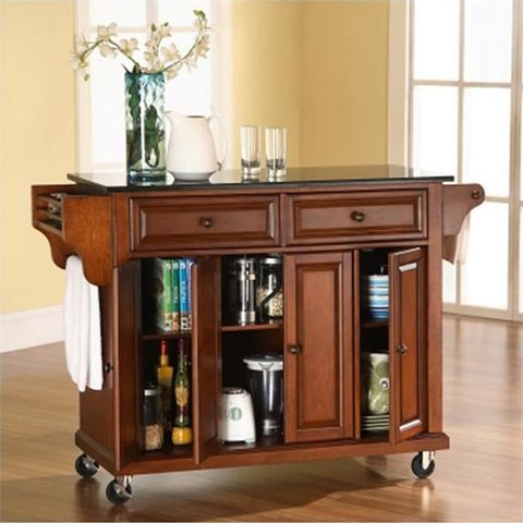 Bowery Hill Traditional Wood Kitchen Cart With Granite Top In Cherry ... pertaining to Choosing the Right Bowery Hill Kitchen Cart for Your Needs