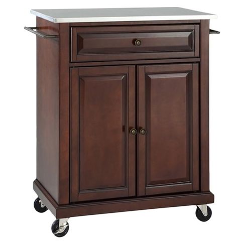 Bowery Hill Traditional Wood Kitchen Cart With Stainless Steel Top In ... pertaining to Bowery Hill Traditional Wood Kitchen Cart In Mahogany/Natural