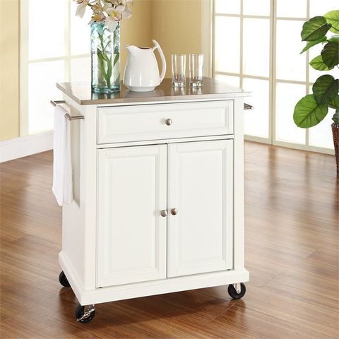 Bowery Hill Traditional Wood Kitchen Cart With Stainless Steel Top In ... with regard to Maintaining Your Bowery Hill Kitchen Cart for Long-Term Beauty