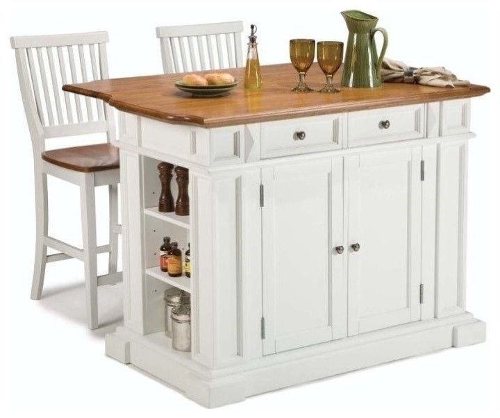 Bowery Hill Traditional Wood Kitchen Island And Stools In Off White ... inside The Ultimate Guide to Assembly and Maintenance of Your Kitchen Cart
