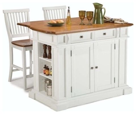 Bowery Hill Traditional Wood Kitchen Island And Stools In Off White ... with regard to Bowery Hill Wood Kitchen Cart With Stainless Steel Top In Off White