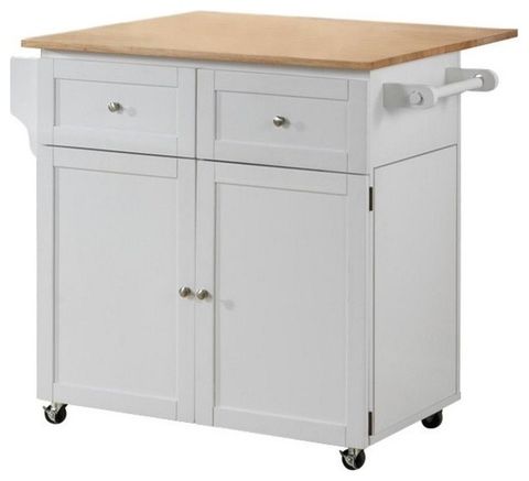 Bowery Hill Transitional Wood Kitchen Cart With Drop Leaf In Natural ... for Bowery Hill Wood Kitchen Cart With Stainless Steel Top In Off White