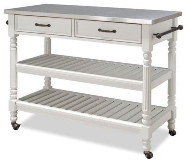 Bowery Hill Wood Kitchen Cart With Stainless Steel Top In Off White ... for Bowery Hill Wood Kitchen Cart With 4 Drawers &amp; 2 Towel Bars In Off White