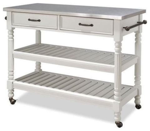 Bowery Hill Wood Kitchen Cart With Stainless Steel Top In Off White ... for Bowery Hill Wood Kitchen Cart With 4 Drawers & 2 Towel Bars In Off White