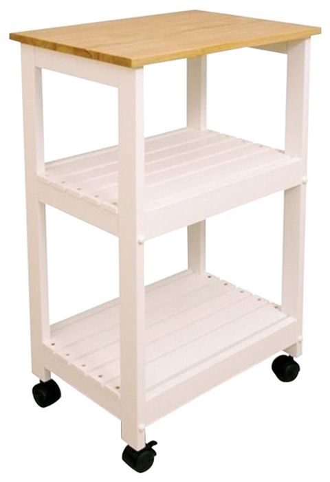 Bowery Hill Wood Microwave Utility Butcher Block Kitchen Cart In White ... throughout The Ultimate Guide to Assembly and Maintenance of Your Kitchen Cart