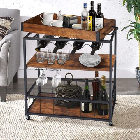 Buy Bar Serving Cart Bar Carts For Home Mobile Kitchen Serving Carts On ... within Benzara Bm194349 Serving Cart, Wooden Shelves, Wine Bottle Holder, Brown/Gray