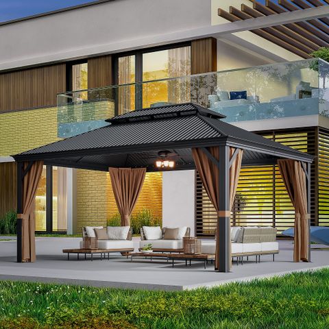 Buy Greesum 12'X16' Hardtop Metal Gazebo, Outdoor Galvanized Steel ... with Outdoor Patio Gazebo, Hardtop Gazebo With Galvanized Steel Roof And Aluminum Frame