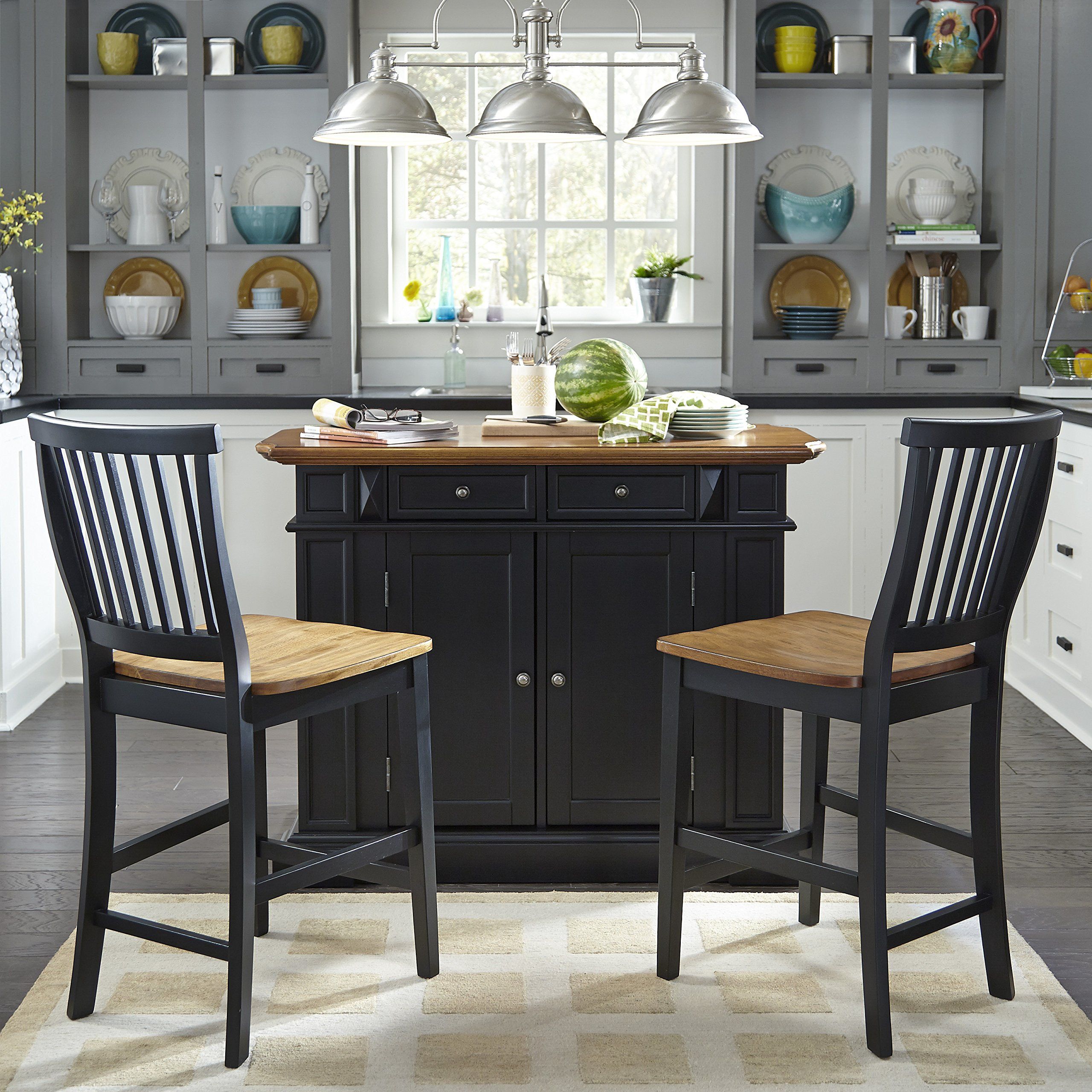 Buy Home Styles Large Kitchen Island Set With Two Matching Stationary ... with Classic Kitchen Island, Deep Gray Frame With Side Shelves &amp; Distressed Oak Top