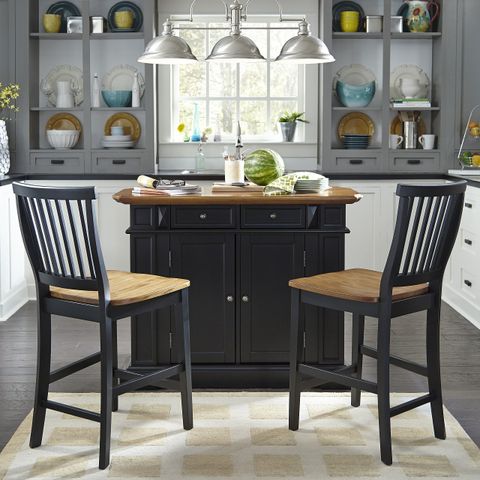 Buy Home Styles Large Kitchen Island Set With Two Matching Stationary ... with Classic Kitchen Island, Deep Gray Frame With Side Shelves & Distressed Oak Top