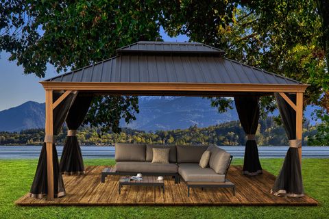 Buy Kozyard Apollo Wood Look 12Ft X 16Ft Aluminum Hardtop Gazebo With ... inside Beyond Shade The Design and Durability of a Kawon Hardtop Pavilion