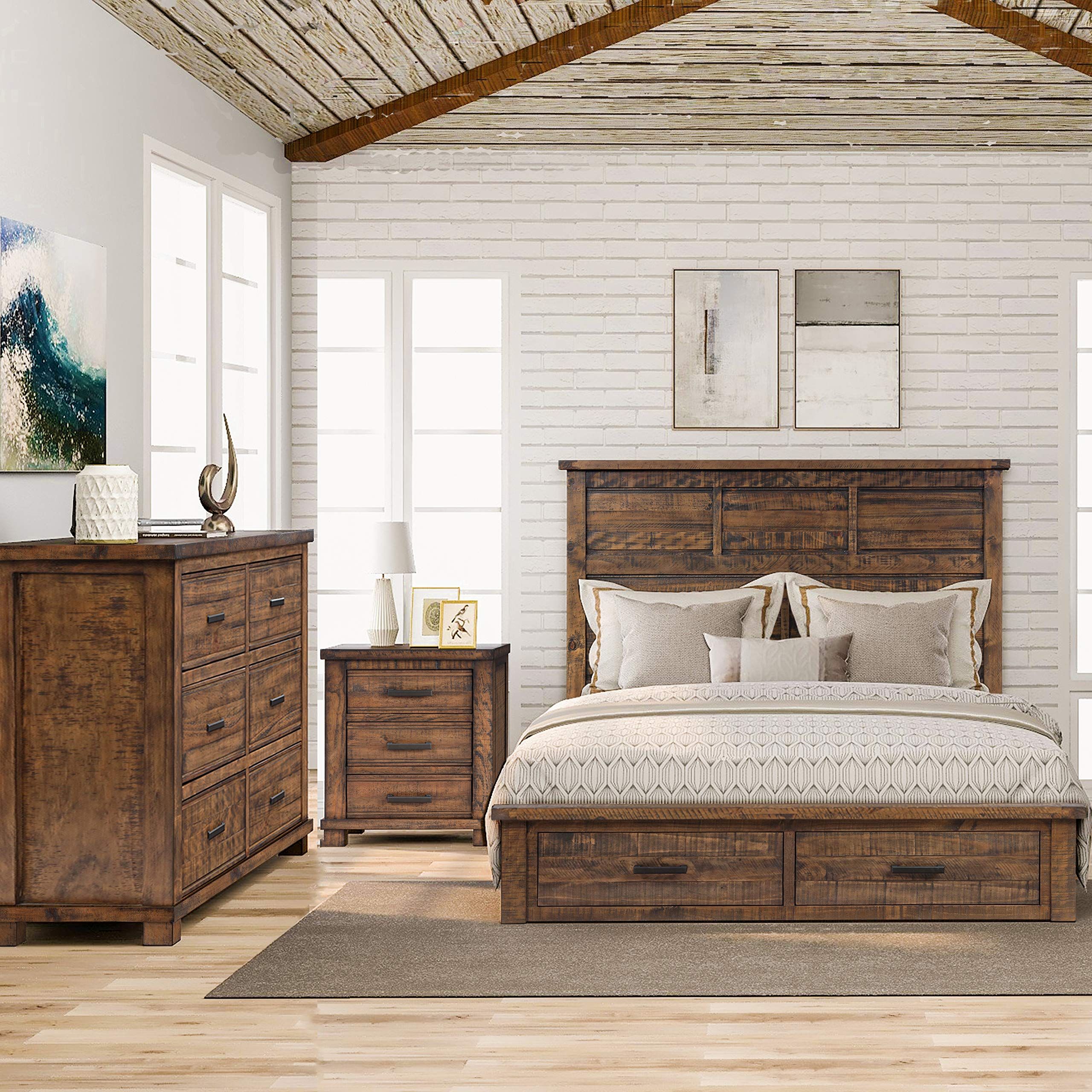 Buy Merax 3 Pieces Farmhouse Storage Queen Bedroom Set With Queen Size ... inside  Storage