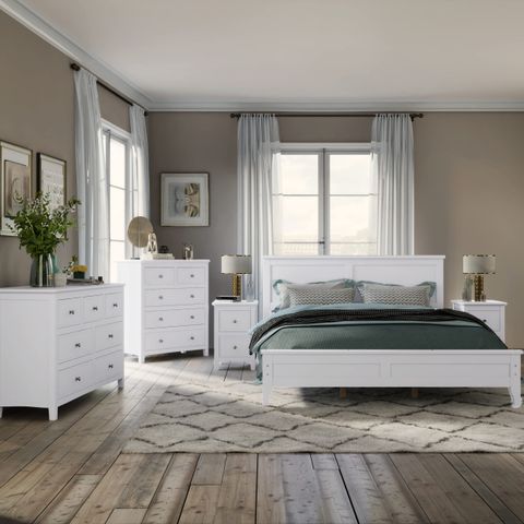 Buy Merax 5-Piece Bedroom Furniture Set, White Solid Wood Bedroom Set ... regarding Felipe Driftwood Queen Wood Platform 3 Piece Bedroom Set With 2 1-Drawer C Tables