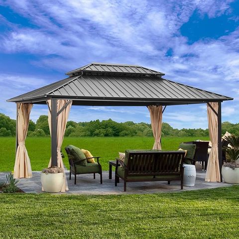 Buy Outdoor Patio Hardtop Gazebo With Netting,Galvanized Steel Double ... within Outdoor Patio Gazebo, Hardtop Gazebo With Galvanized Steel Roof And Aluminum Frame