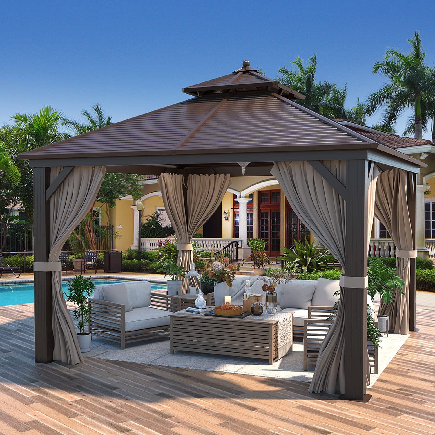 Buy Yoleny 12'X 12' Hardtop Gazebo Galvanized Steel Outdoor Gazebo ... with Weathering the Storm How to Protect Your Outdoor Space with a Hardtop Gazebo