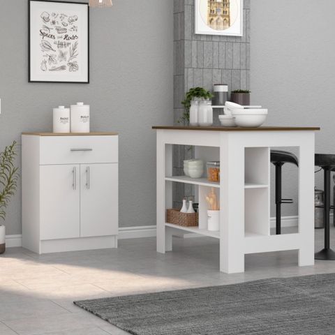 California 2 Piece Kitchen Set, Delos Kitchen Island + Barbados Pantry ... pertaining to Antibacterial Delos Kitchen Island White-Light Grey