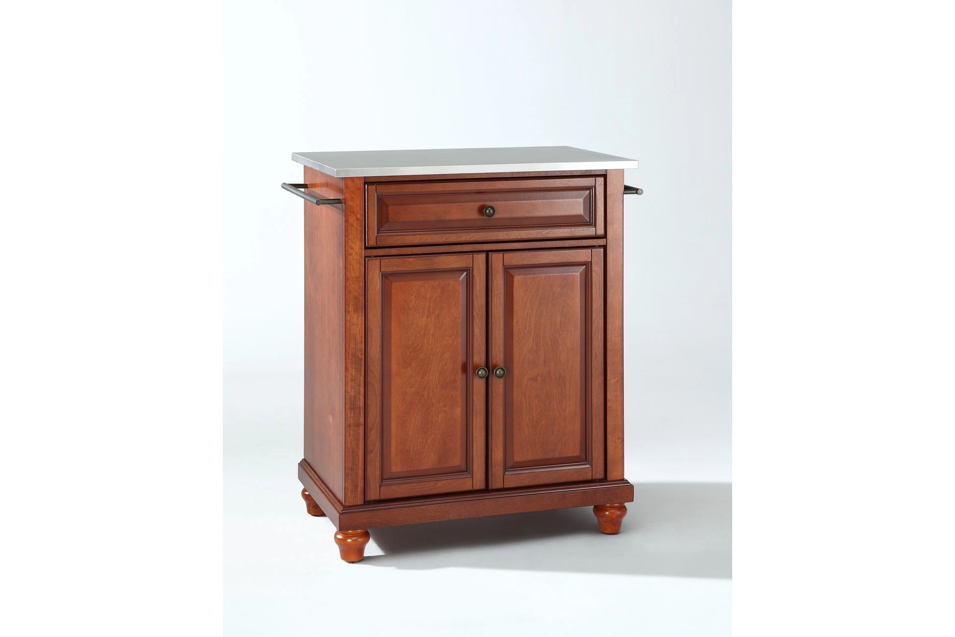 Cambridge Stainless Steel Top Portable Kitchen Island In Classic Cherry throughout Catania Modern Stainless Steel Top Portable Kitchen Island In Mahogany