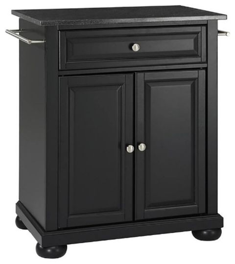 Catania Modern Black Granite Top Portable Kitchen Island In Black ... throughout Catania Modern Gray Granite Top Portable Kitchen Island In Black